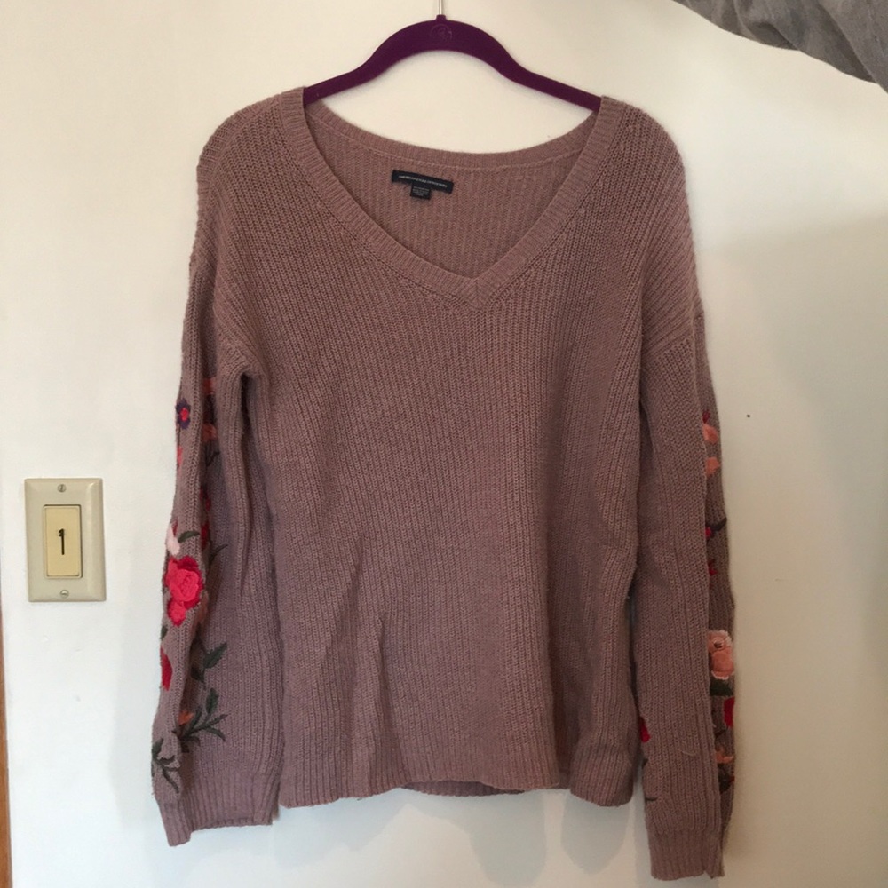 Flowered sleeve sweater